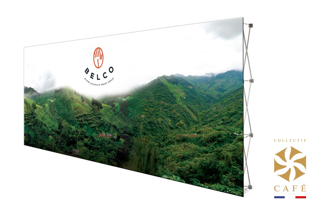 Création et conception graphique de bâches pour le salon 'Collectif Café 2018' pour la ville de Bordeaux avec Eugénie Stratégie, chargée de communication.