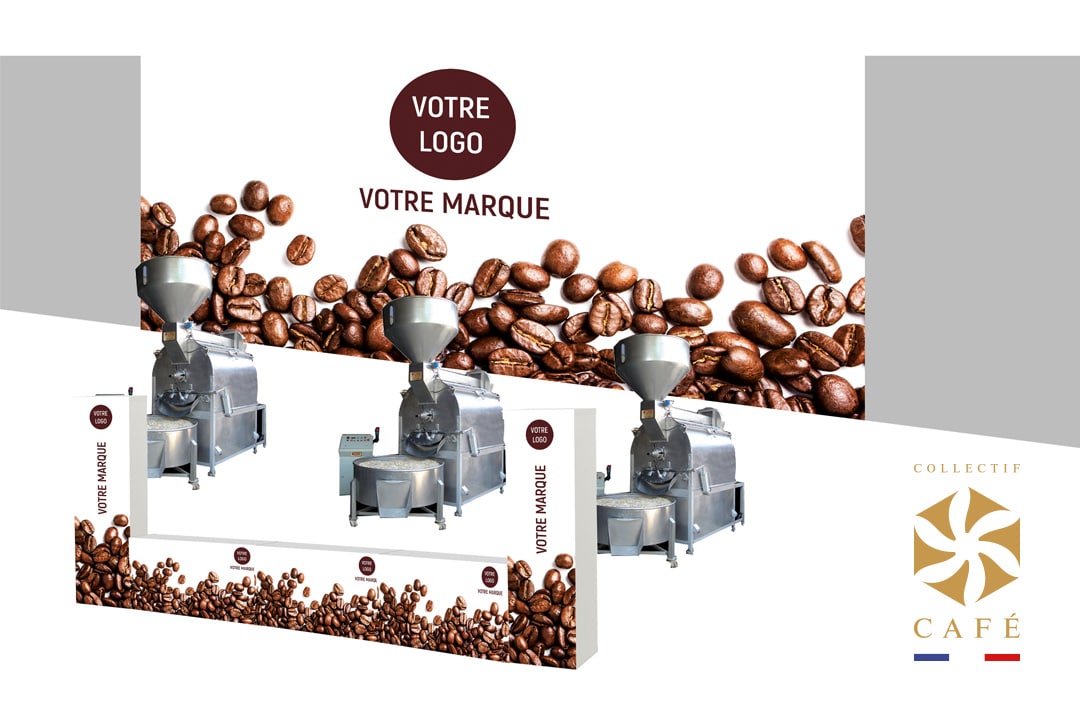 Création et conception graphique de bâches (simulation 3D) pour un dossier de présentation pour le salon 'Paris Coffee Show 2019' pour la ville de Bordeaux avec Eugénie Stratégie, chargée de communication.